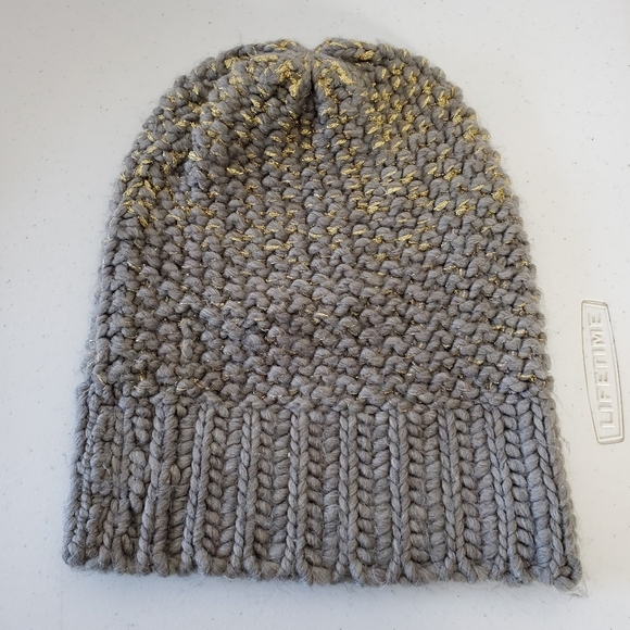 Verloop Knit Hat and Neck Scarf Set Gray and Metallic Slouchy Skull Cap Cowl main image 11